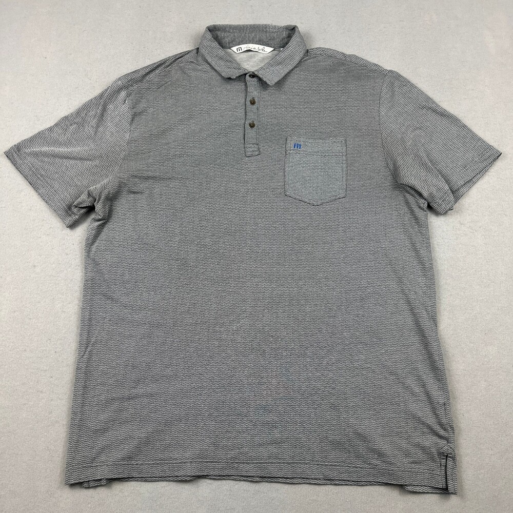 Travis Mathew Polo Shirt Men Extra Large Grey Wave Stripe Golf Pocket XL